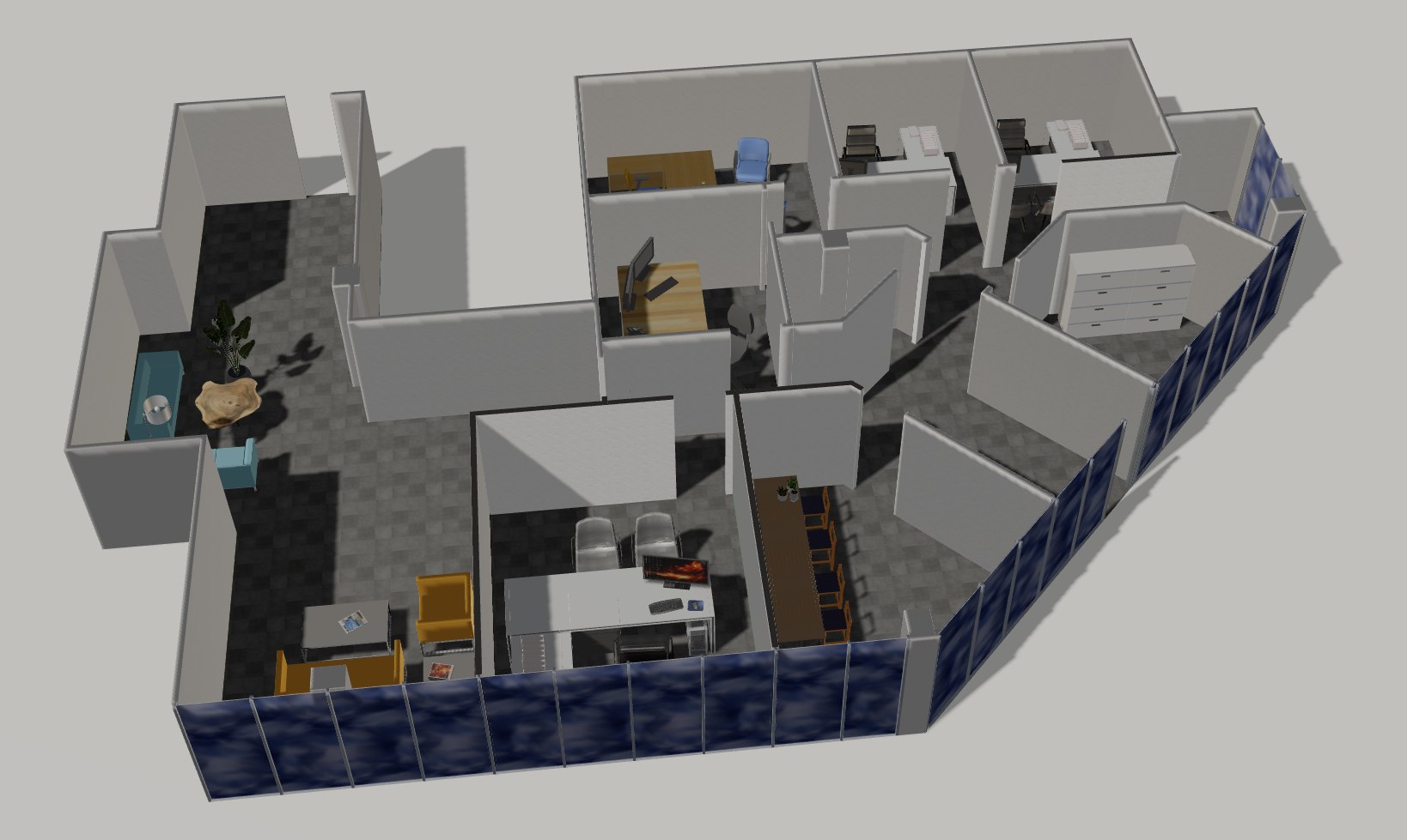 Furnished 3D floor-plan preview of Suite 206 at 11104 West Airport Blvd
