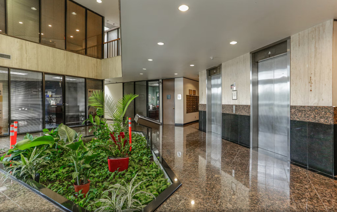 Atrium lobby at 800 Wilcrest Dr, a Class A office building in Westchase