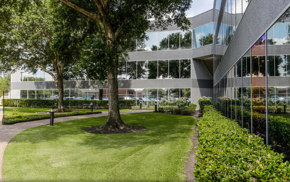 Exterior of the 800 Wilcrest Dr office building in Houston's Westchase area